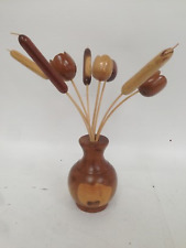 Wooden Flower Vase Tulips Yew Handcrafted Solid Wood Art 15" Tall Treen Decor, used for sale  Shipping to South Africa