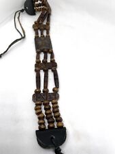 Colar Gargantilha Tribal de Couro Painel Esculpido em Resina Contas de Madeira Unissex, usado comprar usado  Enviando para Brazil