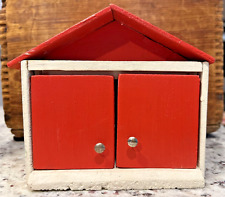 Handmade Red & White Toy Wooden Airplane Hangar/Barn/Garage ~ Vintage 1970's for sale  Shipping to South Africa