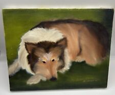 Vtg 1988 Dog Portrait Oil Painting Sheltie Collie Lassie Dog Signed E. Poinsett for sale  Shipping to South Africa