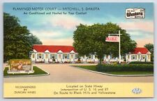 Mitchell South Dakota~Flamingo Motor Court~Cabins~US 16 & 37~1940s Linen PC for sale  Shipping to South Africa