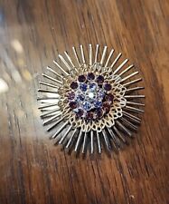 Used, Vintage Gold Tone Sunburst Wire Filigree AB Crystal Rhinestone Brooch  for sale  Shipping to South Africa