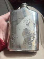 Antique Silver Plate Metal Liquor Flask W Nude Woman Art Nuevo for sale  Shipping to South Africa