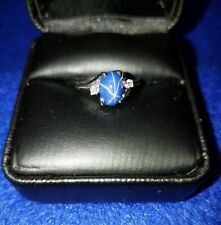 Vintage Ladies 14K White Gold Blue Star Sapphire Ring with Diamonds ~ Size 5.5 for sale  Plainfield