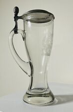 Vintage Glass Beer Tankard Stein With Etched Lion Crest for sale  Shipping to South Africa