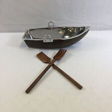 Godinger 90891 Silver Wood Lined Boat Bowl With Salad Server Size 15"x6"x5" for sale  Shipping to South Africa