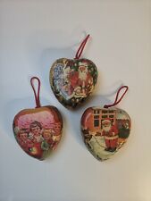 Vintage Decoupage Christmas Tree Decorations Heart Shaped Hanging Ornaments for sale  Shipping to South Africa