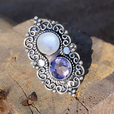 Moonstone & Faceted Amethyst Gemstone 925 Sterling Silver Spacial Occasion Ring for sale  Shipping to South Africa