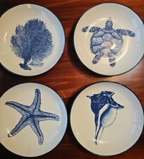 4 Blue White Sea Food Pasta Serving Bowl 14" Pottery Turtle Starfish Shell Coral for sale  Shipping to South Africa