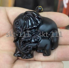 Crystal Natural black Obsidian elephant Necklace pendant bead with Chain for sale  Shipping to South Africa