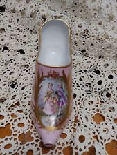 vintage porcelain shoe/ pink with colonial people on front/ gold trim/6 3/4", used for sale  Shipping to South Africa