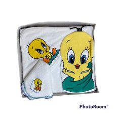 NEW Baby Looney Tune Tweety Hooded Bath Towel Washcloth Gift Set Shower 1998 for sale  Shipping to South Africa
