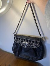 Chico's Black Embellished Snakeskin Faux Suede Clutch Purse Evening Bag Handbag for sale  Shipping to South Africa
