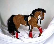 Vintage Brown Flocked Toy Horse Saddle Reins Red Leg Wraps for sale  Shipping to South Africa