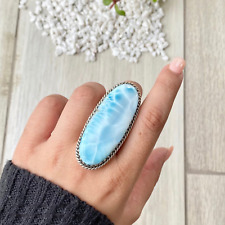 Anel longo oval de prata esterlina 925 com pedra preciosa natural Larimar feito à mão todos os tamanhos comprar usado  Enviando para Brazil