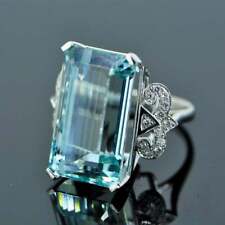 A Big 5 CT Emerald Cut Aquamarine Vintage Engagement Ring 14K White Gold Finish for sale  Houston