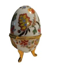 Used, Vintage Porcelain Footed Egg Shaped Trinket Jewelry Box Flowers Easter Red Gold  for sale  Shipping to South Africa