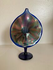 Jack in the Pulpit Vase Iridescent Colors on Blue Glass Signed Rick Strini for sale  Shipping to South Africa