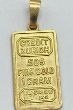 Used, 14K Yellow Gold Credit Zurich .585 Fine Gold 1 Gram Dalow Bullion Pendant Charm for sale  Shipping to South Africa