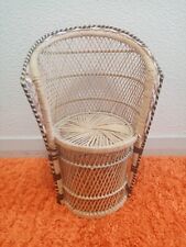 Vintage Peacock Wicker Rattan Chair 16” Doll Plant Stand Boho Tiki 99p no res for sale  Shipping to South Africa