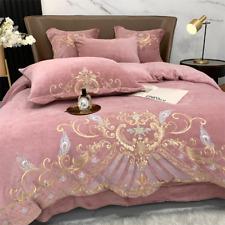 Used, Soft Velvet Fleece Warm Luxury Embroidery 4Pcs Bedding Set Furry Cover Bed Linen for sale  Shipping to South Africa