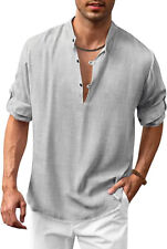 Camiseta Henley Manga Larga Algodón Lino Camisa Informal Playa Hippie Camisas Para Hombre segunda mano  Embacar hacia Argentina