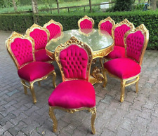 Luxurious Baroque/Rococo Dining Set with Gold Finish and Rose/Red Velvet - 9 PCS, used for sale  Shipping to South Africa