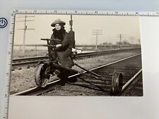 Vintage photo postcard RPPC comic Railroad Lady on Velocipede Straight & Narrow for sale  Shipping to South Africa