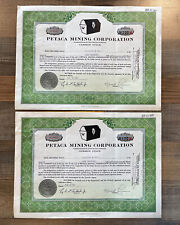Certificados de acciones de la corporación minera Petaca X2 100 acciones comunes 1956 fiebre del oro segunda mano  Embacar hacia Argentina