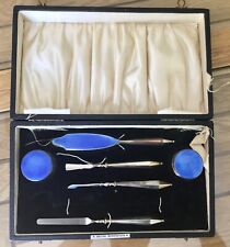 Used, VINTAGE BLUE GUILLOCHE ENAMEL MANICURE SET  8 Piece Scissors Missing Boxed for sale  PRESTON