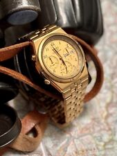 Vintage 1989 Seiko relógio cronógrafo mostrador tom dourado 7A38 7289 pulseira original comprar usado  Enviando para Brazil
