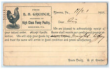 Usado, Cartão postal 1905 BH Greider alta classe fantasia aves frango Rheems PA comprar usado  Enviando para Brazil
