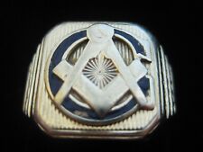 Vintage 10K White Gold Masonic Size 9 Ring 11.4g enamel G rectangle signet old for sale  Arlington