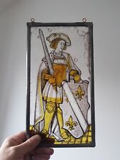 Fragmento antigo de vitral de cavaleiro, armadura, escudo e espada do século XVI  comprar usado  Enviando para Brazil