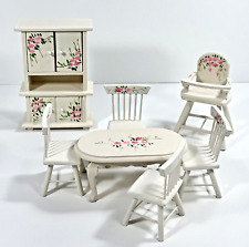 Lote de 7 muebles para casa de muñecas COCINA madera pintada antigua blanca con rosas rosadas segunda mano  Embacar hacia Argentina