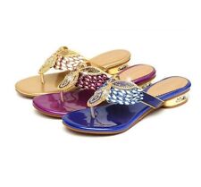 Sandálias femininas salto baixo biqueira com clipe strass chinelos de praia cristal slip on, usado comprar usado  Enviando para Brazil