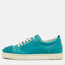 Christian Louboutin Turquoise Leather Louis Junior Spikes Sneakers Size 38 for sale  Shipping to South Africa