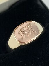 Vintage 9ct Gold Welsh Dragon Clogau Gold Rose And Yellow Signet Ring Clean for sale  ST. LEONARDS-ON-SEA