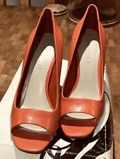 Nine West Leather Mediterranean Orange Peep Toe Heels Sz 5.5M Uk 4 Gorg Colour for sale  Shipping to South Africa