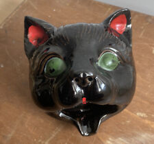 Decoración de Halloween brillante de mediados de siglo de cerámica negra gato ojos verdes mediados de siglo segunda mano  Embacar hacia Argentina