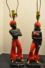 Used, Vintage Black Blackamoor Genie Chalkware Lamp Set Works! for sale  Shipping to South Africa
