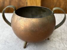 ANTIQUE SMALL COPPER POT, w/ BRASS TRI LEGS & 2 HANDLES PERFECT PATINA, used for sale  Shipping to South Africa