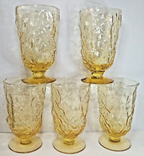 Seneca Driftwood Amber Footed Water Goblets Set of 5 Crinkle Glass Tree Bark for sale  Shipping to South Africa