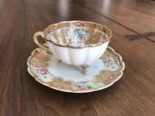 Used, Antique Hand Painted Moriage 3-Footed Teacup and Saucer for sale  Shipping to South Africa