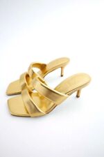 Sandálias de salto alto acolchoadas de couro dourado metálico ZARA comprar usado  Enviando para Brazil