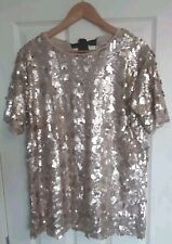 Special Occasion Lined Short Sleeve Gold Sequin Top Size 16 Length 28" for sale  Shipping to South Africa