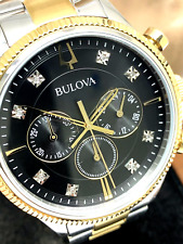 Reloj para hombre Bulova 98D172 cronógrafo de cuarzo esfera negra diamante acero dos tonos segunda mano  Embacar hacia Argentina