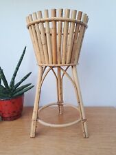 Vintage 70s Boho Bamboo Cane Plant Pot Stand Planter On Legs 45cm for sale  Shipping to South Africa