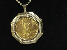 2.00 Ct Round Cut Diamond Lady Liberty Coin Pendant Chain 14k Yellow Gold Finish for sale  Shipping to South Africa