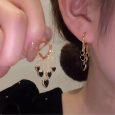 Fashion Black Heart Tassel Stud Earrings HooP Drop Dangle Women Party Jewelry myynnissä  Leverans till Finland